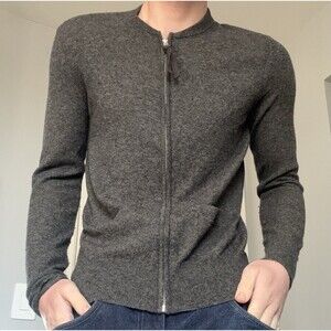 Vintage AllSaints Gray & Black Wool Zip Up/ Nylon Panel Sweater Size XS